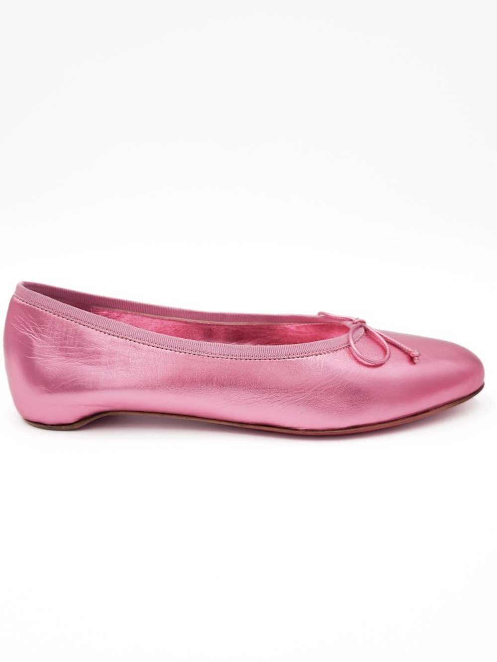 NEW Christian Louboutin Pink Metallic Leather Ballet Bow Flats EU 37